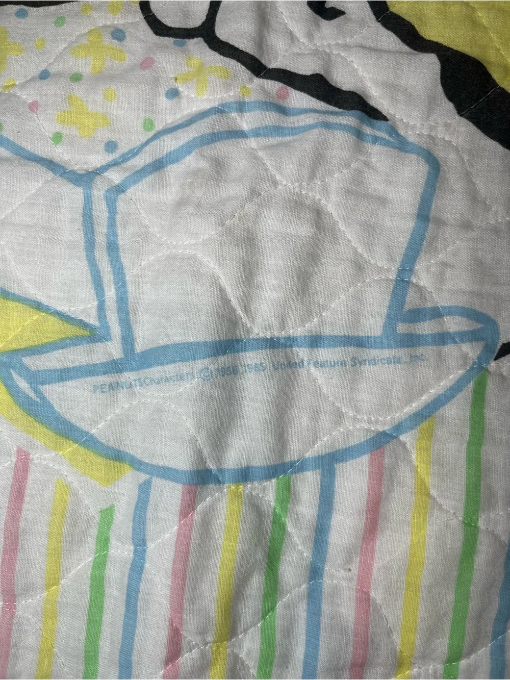 Vintage 1958 Baby Snoopy Woodstock Crib Quilted Blanket & Sheet Set Pastel Heart
